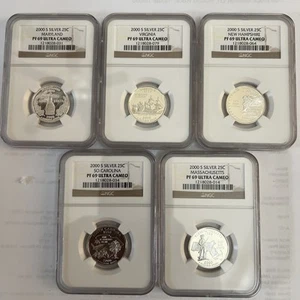 RARE Set of 5 2000 PROOF SILVER STATE QUARTERS NGC PF-69 Ultra Cameo - Picture 1 of 7