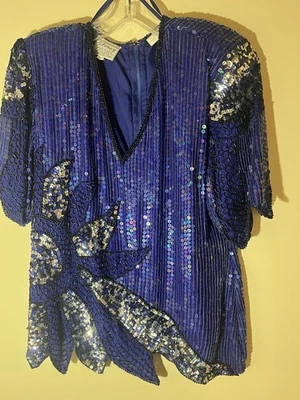 Top Stenay vintage para mujer lentejuelas grandes cuentas seda cuello diseñador  Foto 1 de 4