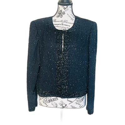 Blazer de noche de colección Laurence Kazar negro con cuentas de seda mediano formal vacaciones  Foto 1 de 4