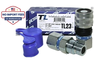 TL23 1/2" NPT Flat Face Hydraulic Quick Coupler Set Bobcat Skid Steer ISO16028 - Picture 1 of 11