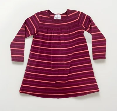 Vestido diario Hanna Andersson niña talla 5 110 cm manga larga rosa borgoña rayas Foto 1 de 4