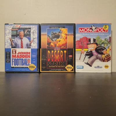 Sega Genesis Game Lot (Desert Strike, Madden '93, Monopoly) Untested Bundle.  - Image 1 of 4
