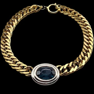 Vintage Carolee Choker goldfarben Halskette Chunky Cuban Kette London blau Strass - Bild 1 von 14