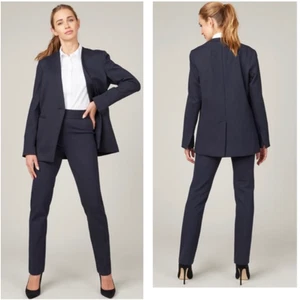 SPANX Collarless Blazer Jacket Large Navy Pinstripe Relaxed City Office Career - Picture 1 of 11