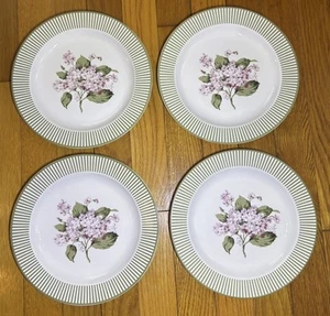 Set of 4 Martha Stewart Hydrangea 8 5/8" Salad Plates Green Striped Rim NICE! - Picture 1 of 7
