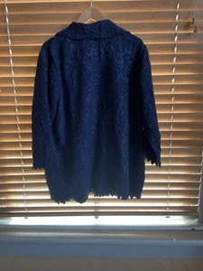 CHICOS Travelers Cardigan 3D Fabric Textured 3P Petite Navy Blue Scalloped Edge - Picture 1 of 10