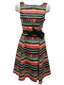 BNWT Per Una Colourful Striped Dress Size 12 97%Cotton Belt Summer Holiday - Picture 1 of 10