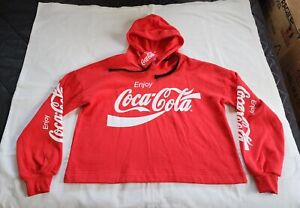 Enjoy Coca-Cola Coke Logo Ladies Red Printed Fleece Hoodie Jumper Top Size 14