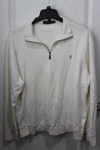 Polo Ralph Lauren Men’s Large White 1/4 Zip Cotton Knit Pullover Sweater - Picture 1 of 6