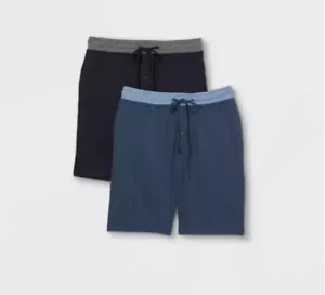 Hanes Premium Men's Size Medium Blue & Navy French Terry Sleep 2 Pack Shorts - Picture 1 of 1