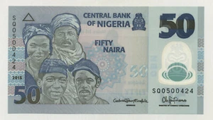 Nigeria 50 Naira 2015 Pick 40.e UNC Stempelglanz Banknote Polymer - Bild 1 von 2