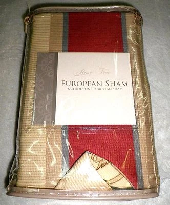 NEW ROSE TREE Arboretum Reversible EURO Pillow SHAM Floral Stripe Burgundy 26x26 - Image 1 of 4