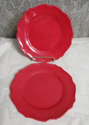 Juego de 2 placas de melamina Gibson rojas moteadas festoneadas y borde con cuentas - 8,25" Foto 1 de 4