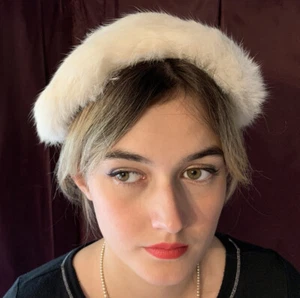 1950s Hat White Fur Cocktail Hat - Picture 1 of 4