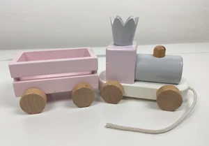 Pottery Barn Kids Train Wooden Pink Silver Gray Pull Toy Kids Crown Princess - Picture 1 of 14