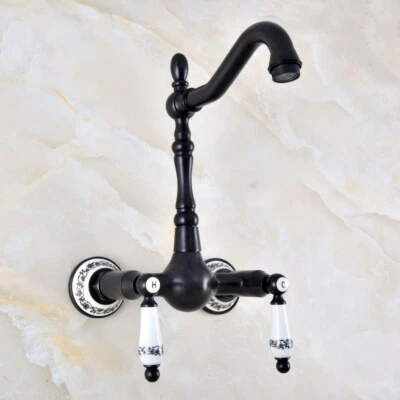 Black Oil Rubbed Brass Kitchen Faucet Bathroom Sink Mixer Tap Wall Mount fnf862 - Image 1 of 4