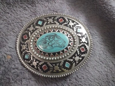Vintage Style Enamel Southwest Pattern Celtic Oval belt buckle also Stock in US - Image 1 of 4