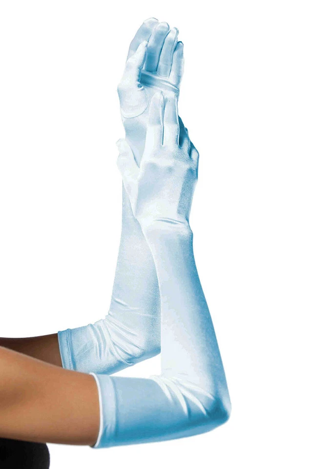Extra Long Satin Light Blue Princess Gloves by Leg Avenue 16b