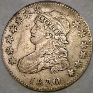 1820 CAPPED BUST SILVER QUARTER WITH RARE MEDIUM 0 BOLD SHARP FEATURES SCRATCHES - Bild 1 von 2
