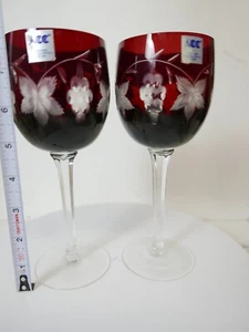 ACC Grape Cut Ruby Wine Glasses cups made in Poland - Picture 1 of 14