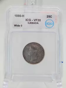 Moneda de 25 centavos Canadá 1880-H - Cuarto de moneda - Calificación ICG VF 20 (BT739) - Imagen 1 de 4