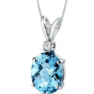 3.00 ct Swiss Blue Topaz Pendant Diamond Accent in 14 Karat White Gold, 18" - Picture 1 of 5