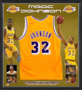 MAGIC JOHNSON HAND SIGNED LOS ANGELES LAKERS JERSEY NBA BASKETBALL KAREEM KOBE - Picture 1 of 1