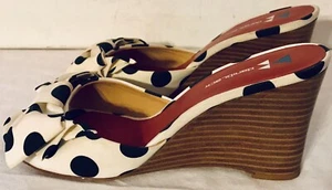 Daniblack Women’s Wedge Polka Dots Bow Mule Sandals In Excellent Condition 7.5 M - Picture 1 of 11