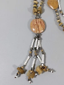 Brown Stone White Glass Silver Tone Star Tassel Beaded Chunky Necklace No Clasp - Picture 1 of 9