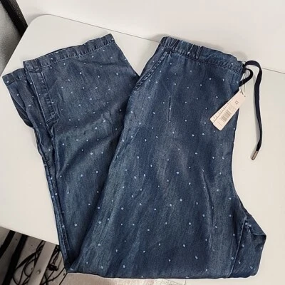 NEW NIC + ZOE DENIM DOT WIDE-LEG PANT Size 12 Blue Pull On Drawstring Womens  - Image 1 of 4