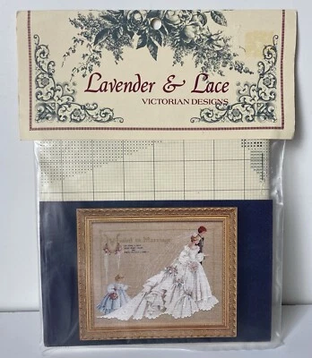 VTG Lavender & Lace THE WEDDING 14x18 cross stitch pattern Victorian bride groom - Image 1 of 4