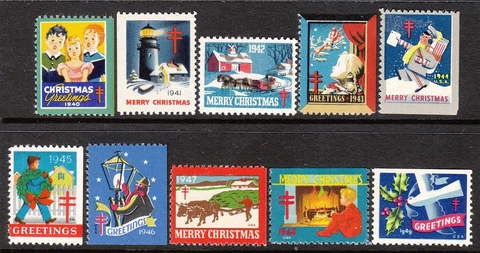 Stamp Label US Christmas Seal 1940-9 TB Greetings Holiday Selection MNH Cover