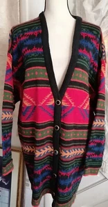 Vintage 90er Kathryn Deene NY Strick Long Cardigan Damen 22/24 Southwest Boho bunt - Bild 1 von 3