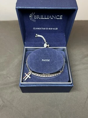 Brilliance Silver Plated FAITH Swarovski Crystal Cross Bracelet w/Box ADJUSTABLE - Image 1 of 4