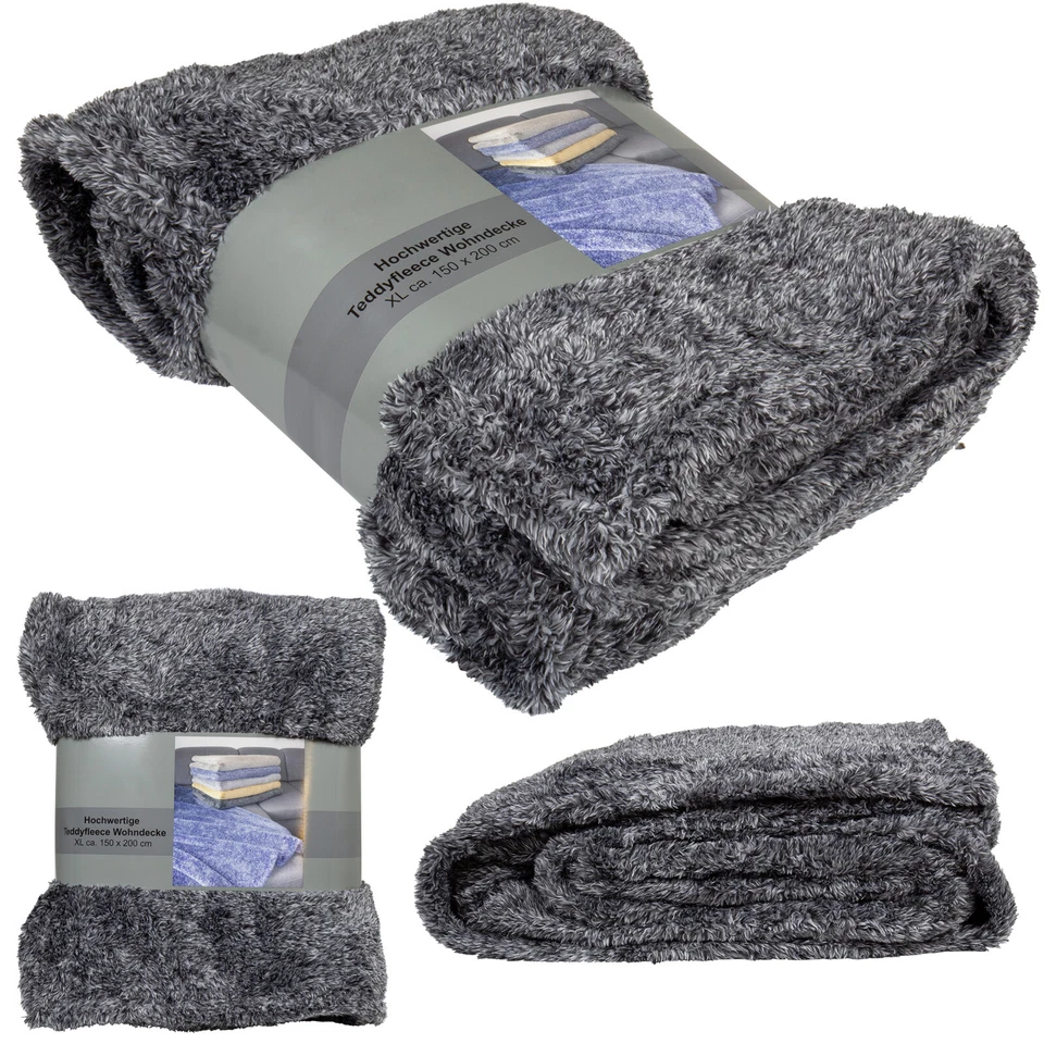 Kuscheldecke Teddyfleece Decke XXL Anthrazit 200x150cm Flauschig Wohndecke Tages - Bild 1 von 1