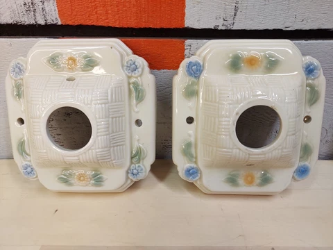 Vintage Porcelier Floral Pattern Porcelain Pull Chain Light Fixture wall sconces Cover