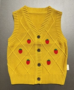 Toddler Baby Girls Sweater Vest 100% Cotton Casual Knitted Tank Yellow 100 3T 4T - Picture 1 of 5