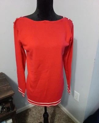 Винтажный женский свитер Henri Bendel New York красный с белыми полосками - Изображение 1 из 4