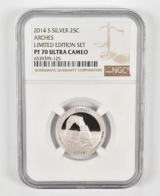 2014-S PF70 Arches Silver Quarter US Mint Limited Edition Set NGC *5945 - Image 1 of 4
