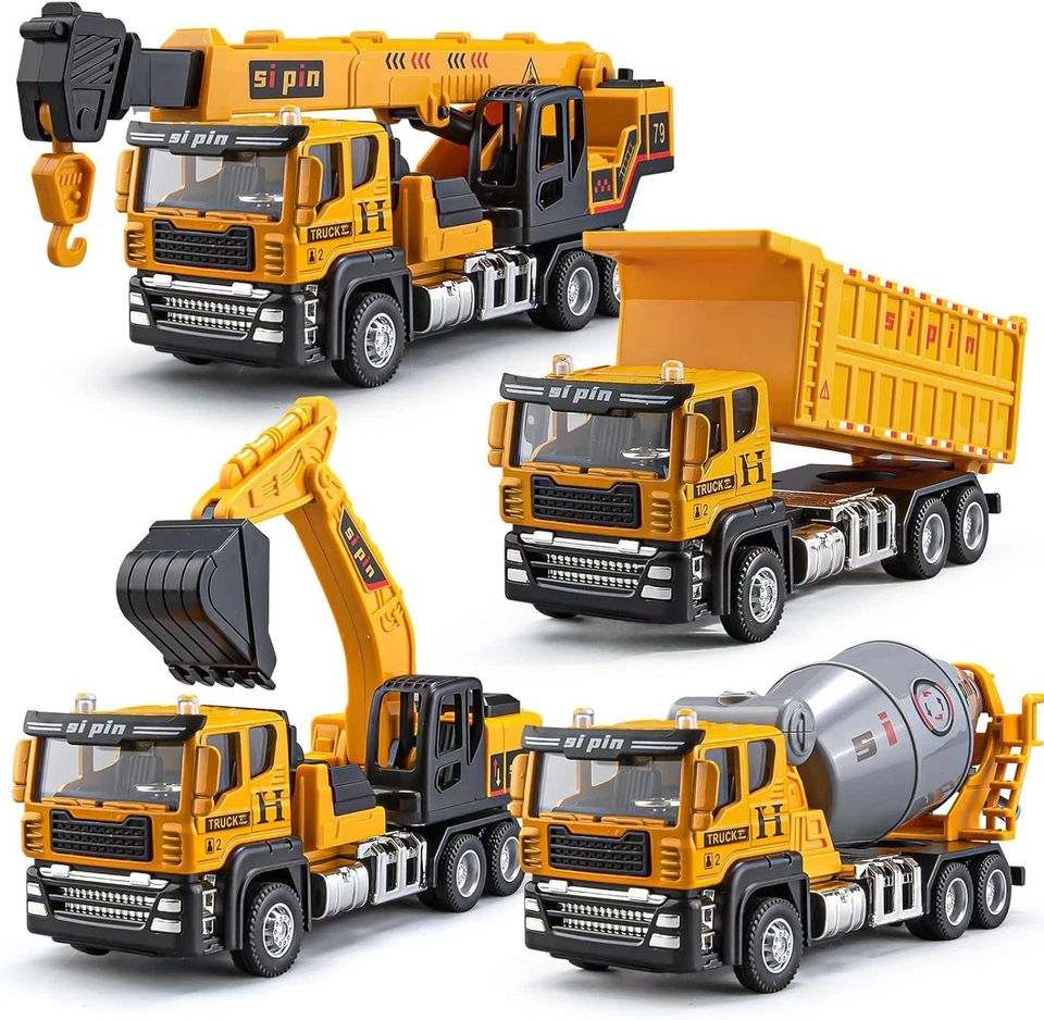 4PCS Top Race Construction Toys Set - Metal Excavator Toy, Dump Truck for Kids - Image 1 of 4