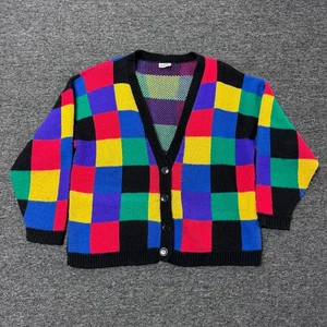 Vintage Kuschelstrick Patchwork Regenbogen Strickjacke Pullover - Damen Gr. XL Mehrfarbig - Bild 1 von 6