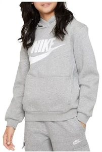 Sudadera con capucha Nike Sportswear Club polar para niños grandes (gris oscuro jaspeado/blanco) talla pequeña  - Imagen 1 de 6