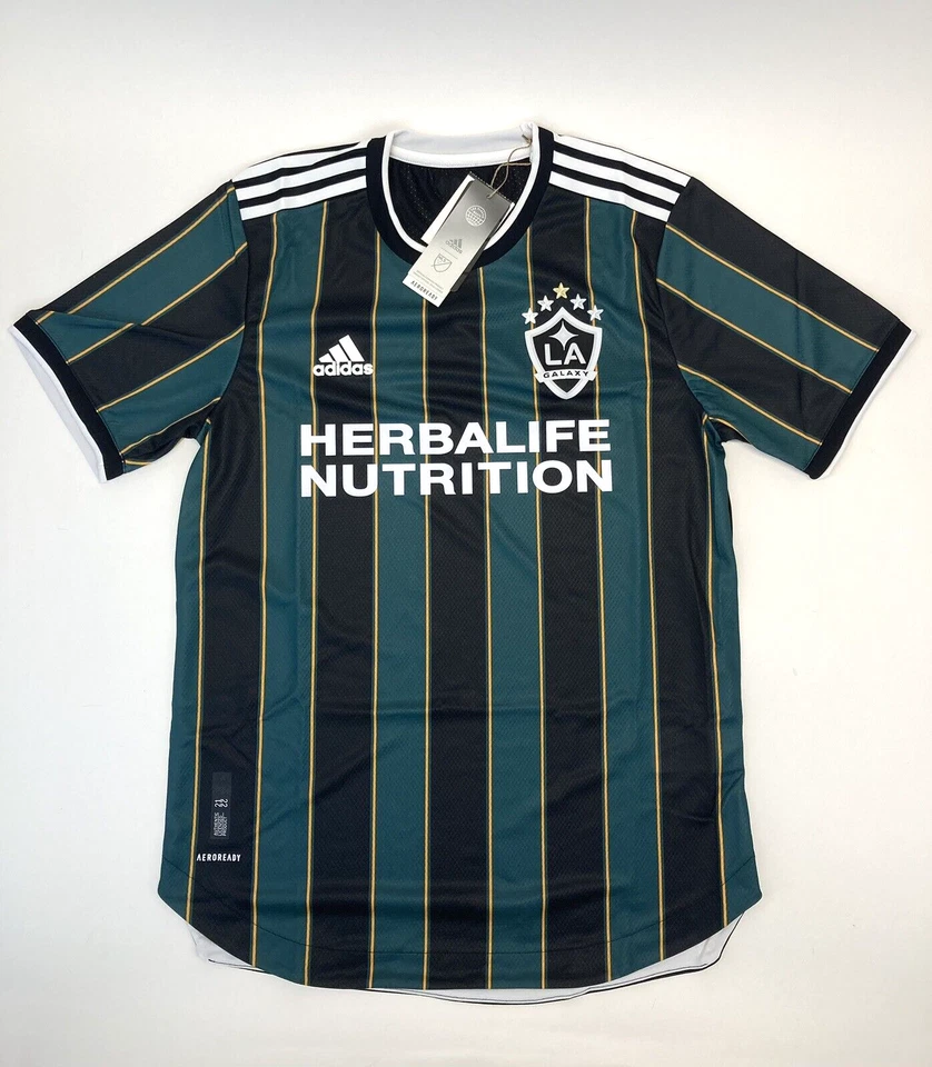 Men's adidas LA Galaxy 21/22 Away Authentic Soccer Jersey GI6429 Green Black M