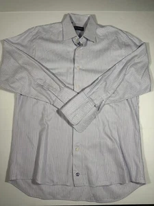 David Donahue Dress Shirt Mens 16 White Striped Pleated Oxford Classic Business - Picture 1 of 4
