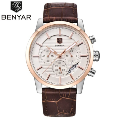 BENYAR BY-5104 Correa de Cuero Hombres Negocios Cuarzo Reloj de Pulsera Manecillas Luminosas Caja Foto 1 de 4