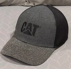 CAT Caterpillar Hat Cap BLACK GRAY Workwear Trucker Snap-back Excellent - Picture 1 of 10