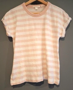 Trenery Size S Organic Cotton Linen blend Pink/white Striped T-shirt Top Blouse - Picture 1 of 16