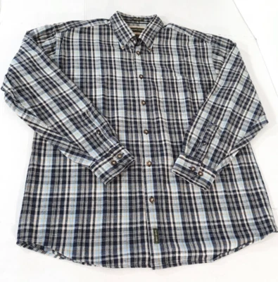 Camisa con botones a cuadros manga larga tallada con volantes para hombre L azul marino dorado blanco Lt azul Foto 1 de 4