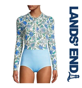Traje de baño Lands' End azul sin tirones protector contra erupciones cremallera frontal manga larga 1 pieza 22W - Imagen 1 de 14