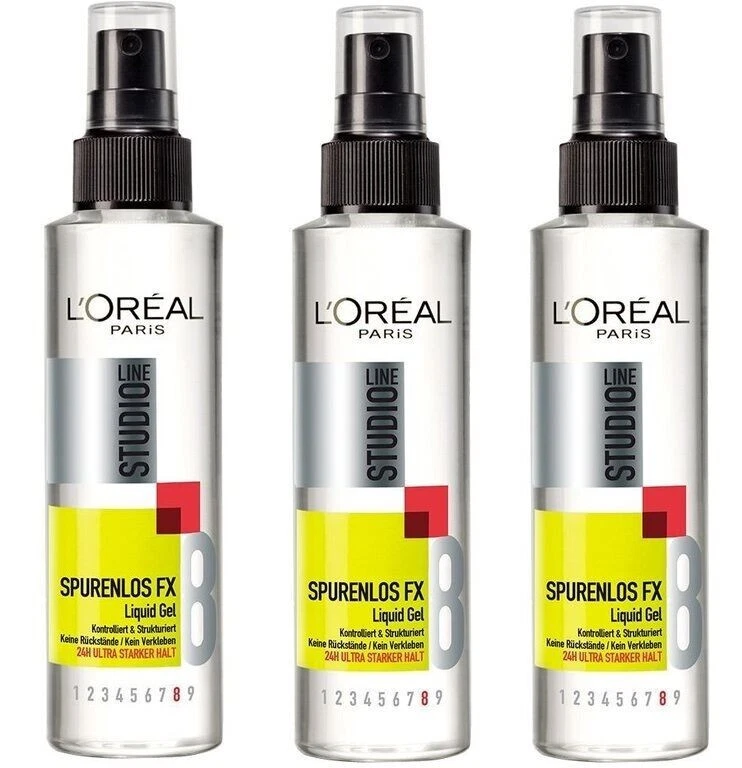 Loreal Paris Studio Line Spurenlos FX Liquid Gel Haargel Spray 24H Halt 3x 150ml - Bild 1 von 1